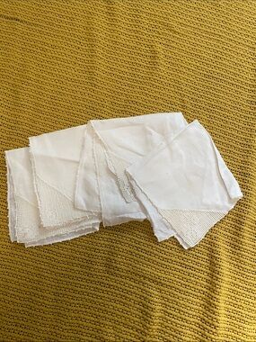 5 Vintage White Linen/Cotton Handkerchiefs or Napkins with Crochet Insets